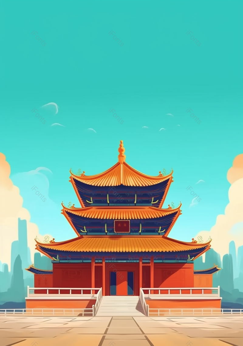 北京故宫三层楼古建筑全景插画壁纸,插画/手绘图,插画/手绘图库,插画/手绘图下载,插画/手绘